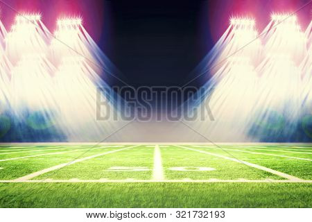Football Stadium With White Lines Marking The Pitch. Perspective Of Football Field. Perspective Elem