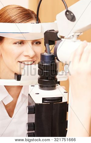 Eye Ophthalmologist Exam. Eyesight Recovery. Astigmatism Check Concept. Ophthalmology Diagmostic Dev