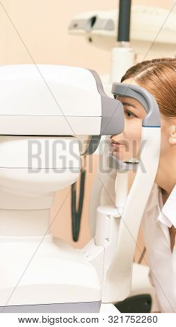 Eye Ophthalmologist Exam. Eyesight Recovery. Astigmatism Check Concept. Ophthalmology Diagmostic Dev