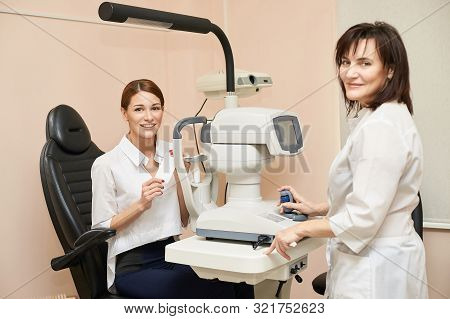 Eye Ophthalmologist Exam. Eyesight Recovery. Astigmatism Check Concept. Ophthalmology Diagmostic Dev