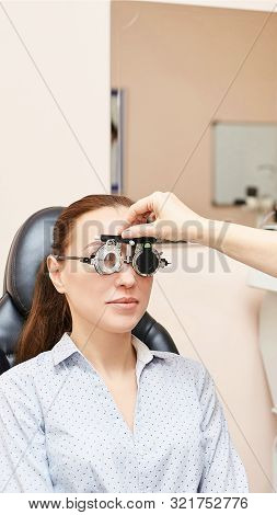 Eye Ophthalmologist Exam. Eyesight Recovery. Astigmatism Check Concept. Ophthalmology Diagmostic Dev