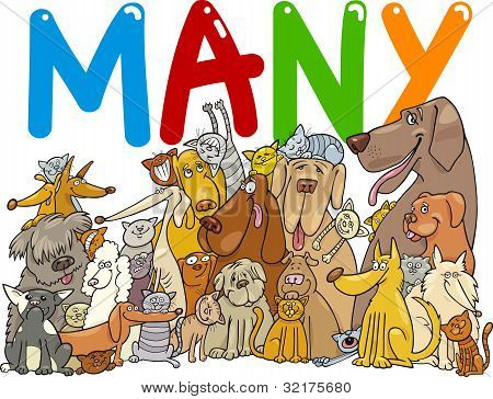 Группа много собак и кошек