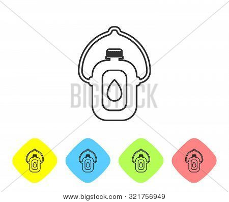 Grey Line Canteen Water Bottle Icon Isolated On White Background. Tourist Flask Icon. Jar Of Water U