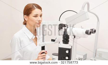 Eye Ophthalmologist Exam. Eyesight Recovery. Astigmatism Check Concept. Ophthalmology Diagmostic Dev