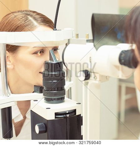 Eye Ophthalmologist Exam. Eyesight Recovery. Astigmatism Check Concept. Ophthalmology Diagmostic Dev