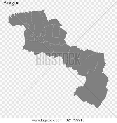 High Quality Map Of Aragua Is A State Of Venezuela, With Borders Of The Municipalities