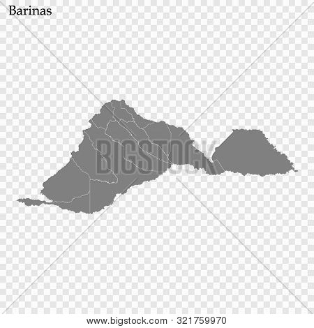 High Quality Map Of Barinas Is A State Of Venezuela, With Borders Of The Municipalities