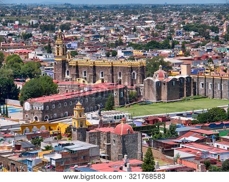 San Andres Cholula, Mexico, September 30, 2018 - High Angle View Of Beautiful San Gabriel Convent At
