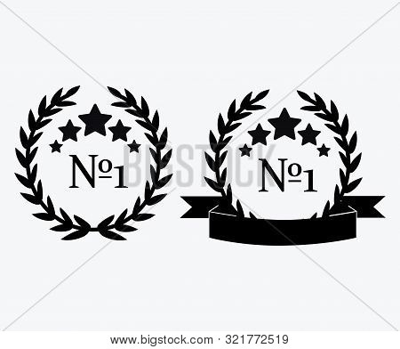 A Sign Of Premium Class. Medal With A Star And Ribbon. Mark Of Distinction. Black And White Quality 