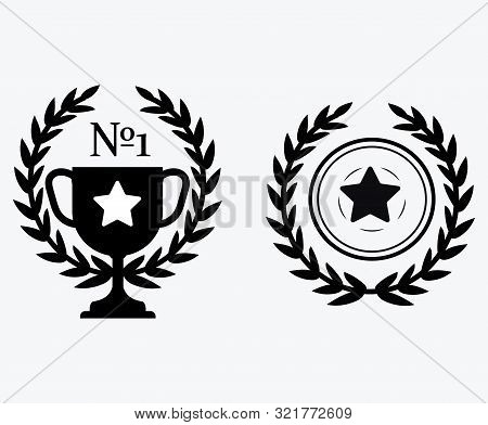 A Sign Of Premium Class. Medal With A Star And Ribbon. Mark Of Distinction. Black And White Quality 