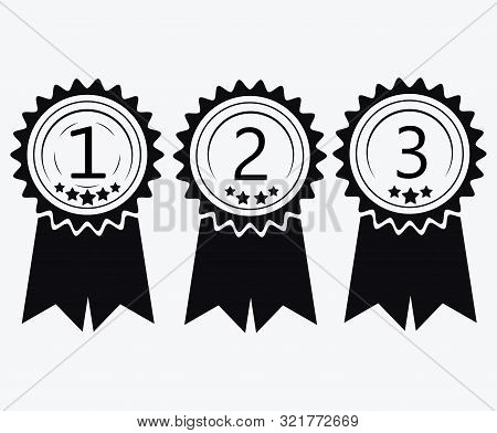 A Sign Of Premium Class. Medal With A Star And Ribbon. Mark Of Distinction. Black And White Quality 