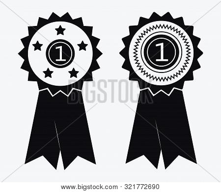 A Sign Of Premium Class. Medal With A Star And Ribbon. Mark Of Distinction. Black And White Quality 