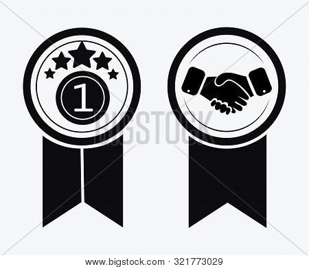 A Sign Of Premium Class. Medal With A Star And Ribbon. Mark Of Distinction. Black And White Quality 