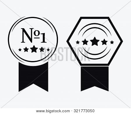 A Sign Of Premium Class. Medal With A Star And Ribbon. Mark Of Distinction. Black And White Quality 