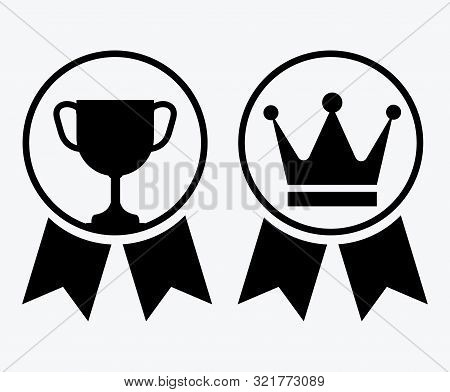 A Sign Of Premium Class. Medal With A Star And Ribbon. Mark Of Distinction. Black And White Quality 