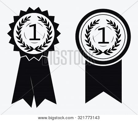 A Sign Of Premium Class. Medal With A Star And Ribbon. Mark Of Distinction. Black And White Quality 