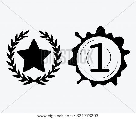 A Sign Of Premium Class. Medal With A Star And Ribbon. Mark Of Distinction. Black And White Quality 