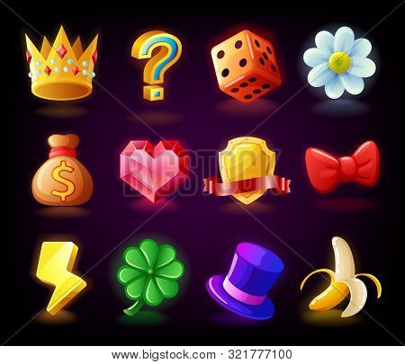 Colorful Slots Icon Set N2 For Casino Slot Machine, Gambling Games