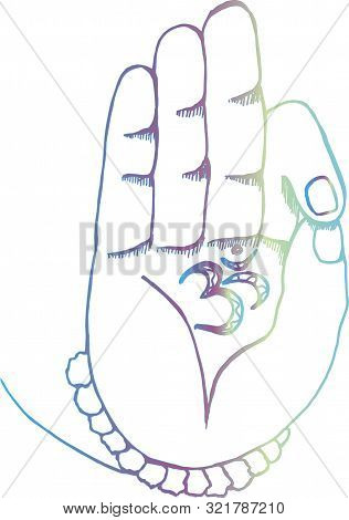 The Arm Of The Shiva With Ohm. Gradient Illustration Of Hands And Rudraksh