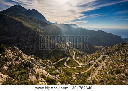 Wide View Of Coll Dels Reis Road With Mountains, Mallorca