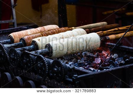 Preparation Of The Famous, Traditional And Delicious Hungarian Chimney Cake Kurtos Kolacs (kürtőskal