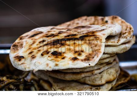 Pita Bread On The Grill During Fast Food Festival, Street Food