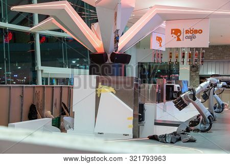 Uae, Dubai - Circa 2019: Robocafe First Full Robotic Coffee Shop: A Cafe Run By Robots Is Opening In