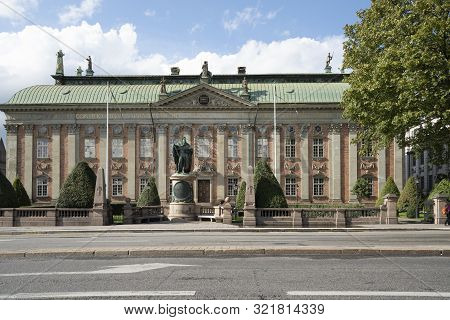 Stockholm, Sweden. September 2019.   A View Of The Riddarhuset Palace In Gamla Stan Istalnd