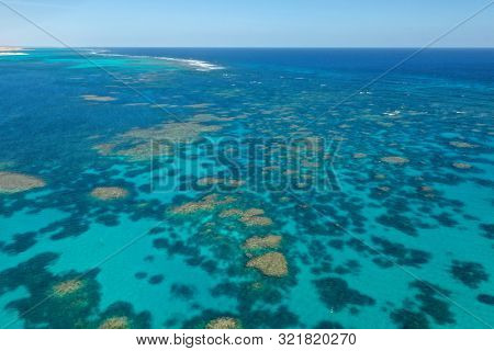 Coral Reef. Aerial photo of Ningaloo Reef in Australia. Shallow reefs are at risk from climate change 