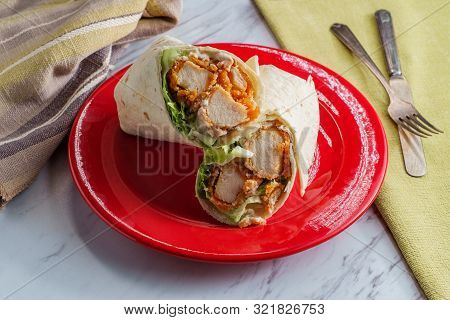 Crispy Chicken Caesar Salad Wrap Sandwich With Romaine Lettuce