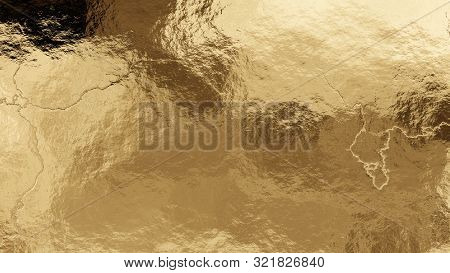 Shiny Wrinkled Golden Foil Texture. Crumpled Metal Background.