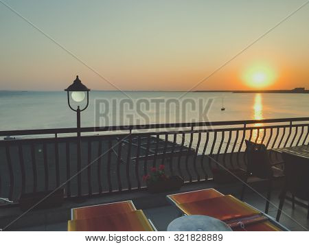 Beautiful Sea Sunset In Pomorie, Bulgaria. Stock Photos