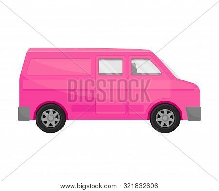 Bright Pink Combi Minivan. Vector Illustration On A White Background.