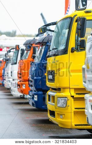 Moscow, Russia - September, 6, 2019: New trucks on a parking in Mosocw, Russia