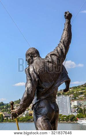 Montreux, Switzerland - July 26, 2019: Famous Statue Of Freddie Mercury, Singer Of The Famous Band Q