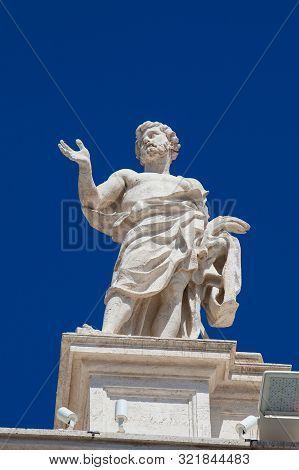 Detail Of The Statues Of Saints That Crown The Colonnades Of St. Peter Square Built On 1667 On The V