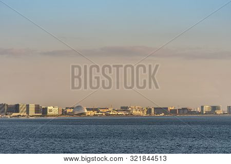 Manila, Philippines - March 5, 2019: South Harbor Evening Twilight Shines On Panorama Of Tall Buildi
