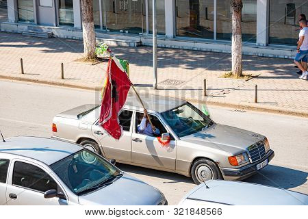 Kukes, Albania - July 25, 2019. Wedding Car In Traditional Procession