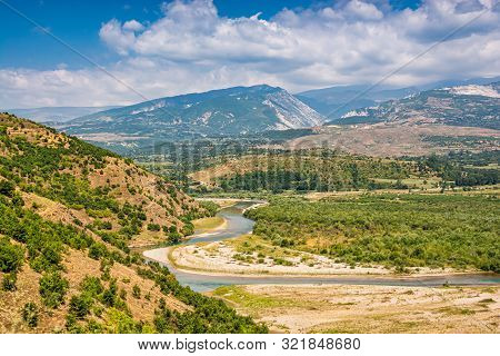 Landscape View On River Black Drin Near Koplik In Albania