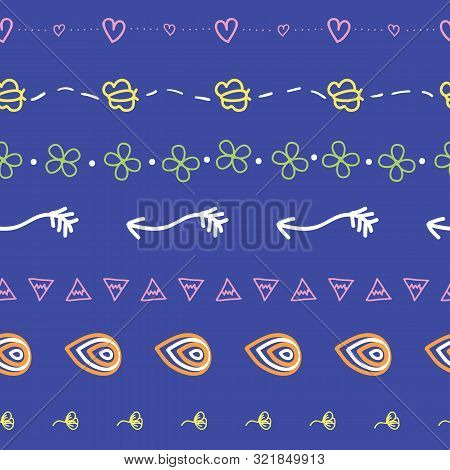 Girly Fun Doodle Stripe Vector Seamless Pattern