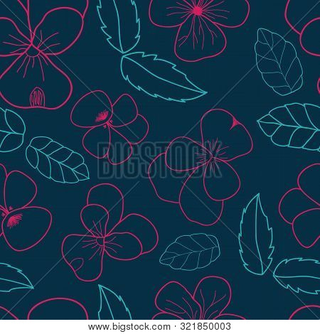 Violets And Leaf Scatter Seamless Vector Pattern