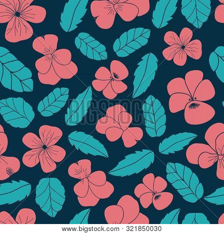 Pansy Floral Leaf Scatter Vector Seamless Pattern