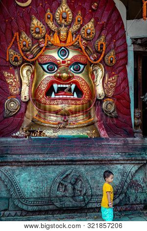 Mask Of Swet Bhairav Put On Display During Indra Jatra Festival In Kathmandu, Nepal