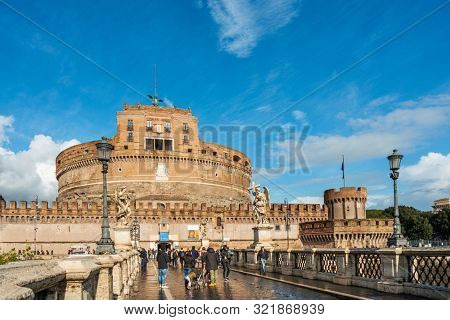 ROME, ITALY - January 17, 2019: Aelian Bridge or Pons Aelius ( Roman bridge ) in Rome, ITALY 