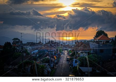 Munduk Village And Sea At Sunset, Bali, Indonesia