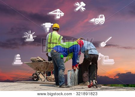 Construction Workers Labor Technology Safety Icon Ndustrial,