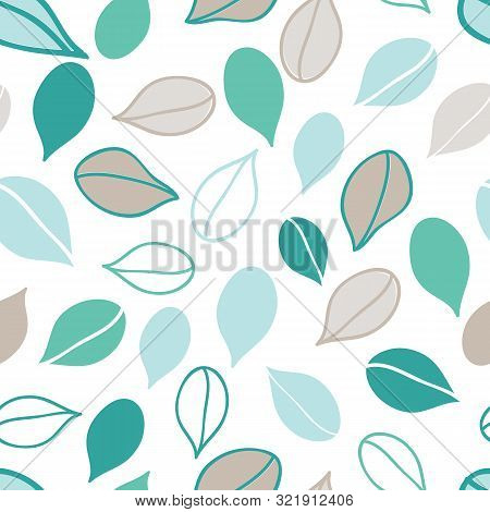 Aqua Teal Tan Scattered Leaves Vector Seamless Pattern