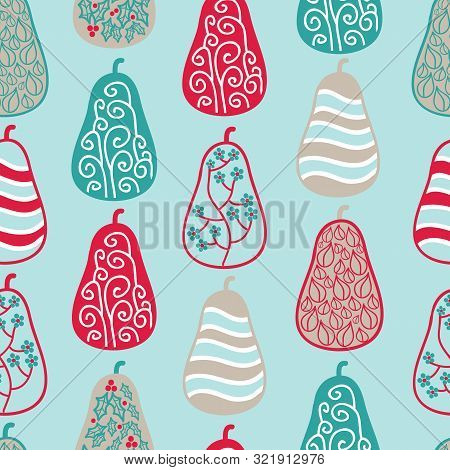 Holiday Decorated Pears Vector Seamless Repeat Pattern
