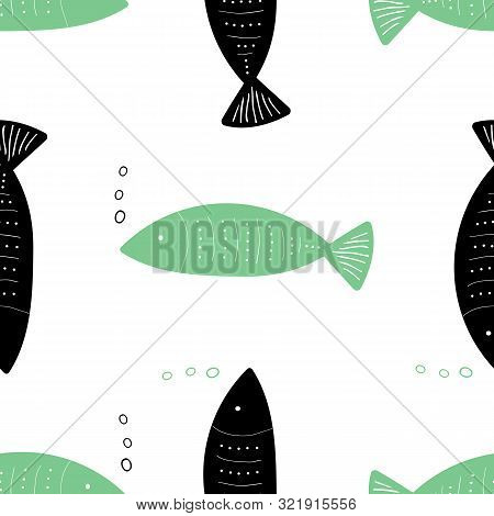 Doodle Smiling Decorated Fish Vector Seamless Pattern