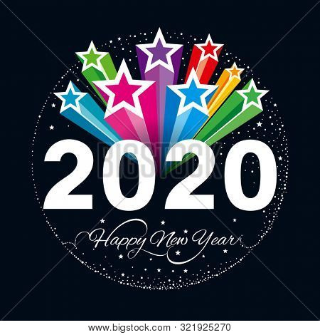 Happy New Year2020 with Glittering colorful star.